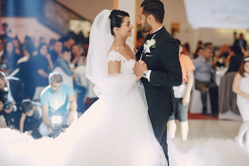 Bride and groom having their first dance. 